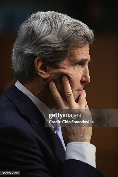 Sen. John Kerry testifies during his confirmation hearing before the Senate Foreign Relations Committee to become the next Secretary of State in the...