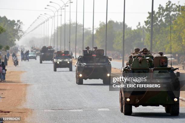 Convoy of the French army coming from Bamako and going to Daibali is pictured on January 24, 2013 in Segou. Paris sent in its forces on January 11 to...