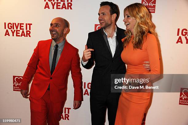 Director Dan Mazer, Elize Du Toit and Rafe Spall attend the European Premiere of 'I Give It A Year' at Vue West End on January 24, 2013 in London,...