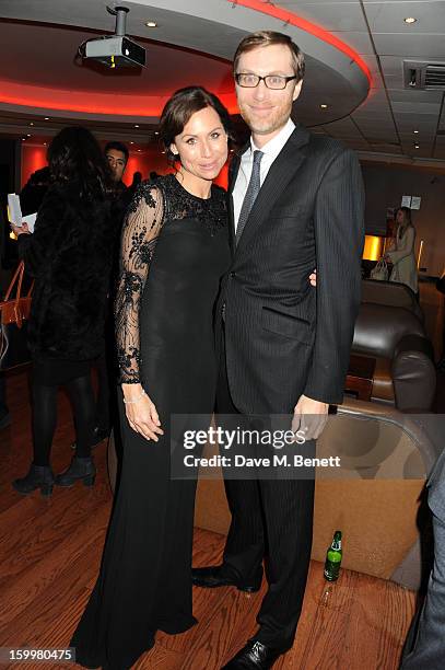 Minnie Driver and Stephen Merchant attend the European Premiere of 'I Give It A Year' at Vue West End on January 24, 2013 in London, England.