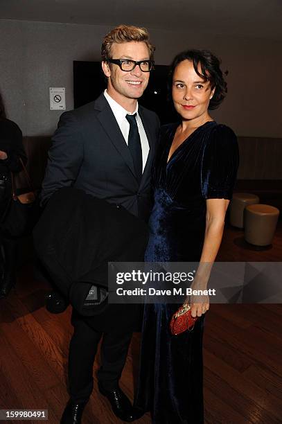 Simon Baker; Rebecca Rigg attend the European Premiere of 'I Give It A Year' at Vue West End on January 24, 2013 in London, England.