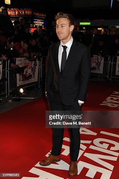 Russell Howard attends the European Premiere of 'I Give It A Year' at Vue West End on January 24, 2013 in London, England.