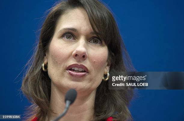National Transportation Safety Board Chairman Deborah A.P. Hersman speaks during a press conference at NTSB Headquarters in Washington, DC, on...