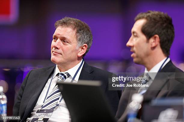 Toronto FC team officials look on prior to the 2013 MLS SuperDraft Presented by Adidas at the Indiana Convention Center on January 17, 2013 in...