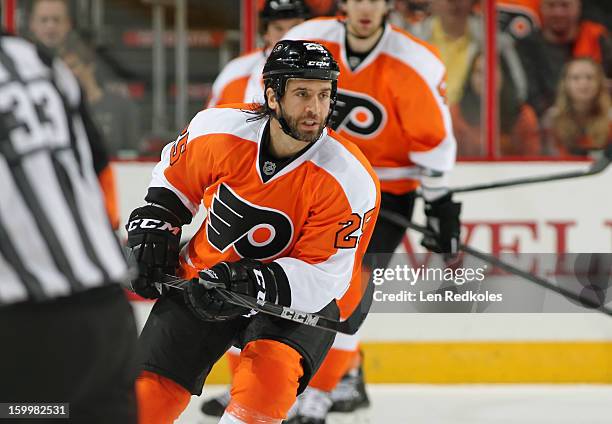 Max Talbot of the Philadelphia Flyers skates against the Pittsburgh Penguins on January 19, 2013 at the Wells Fargo Center in Philadelphia,...