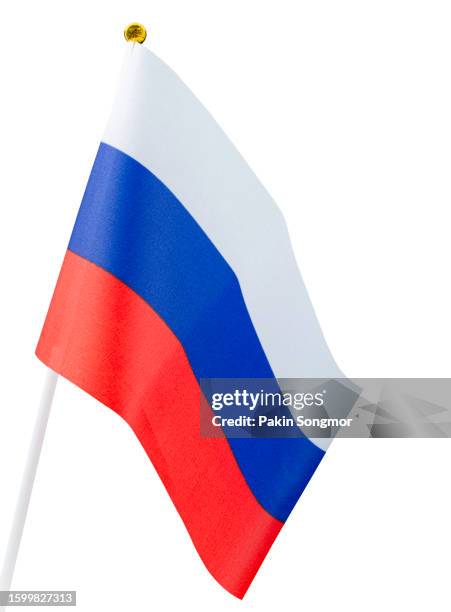 flag of the russian federation isolated on a white background, clipping path - falce e martello foto e immagini stock