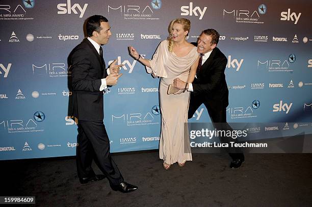 Erol Sander; Magdalena Brzeskas and Ralf Moeller attend the Mira Award 2013 at Station on January 24, 2013 in Berlin, Germany.