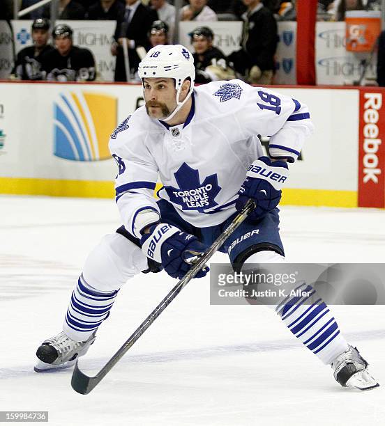 Mike Brown of the Toronto Maple Leafs skates against the Pittsburgh Penguins during the game at Consol Energy Center on January 23, 2013 in...