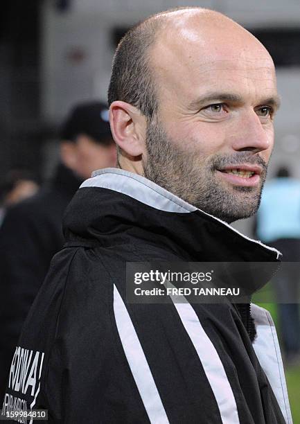 Plabennec's French coach Franck Kerdiles attends the French Cup football match Plabennec vs Lille on January 24, 2013 in Brest, western of France....