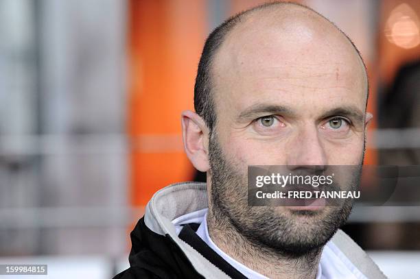 Plabennec's French coach Franck Kerdiles attends the French Cup football match Plabennec vs Lille on January 24, 2013 in Brest, western of France....