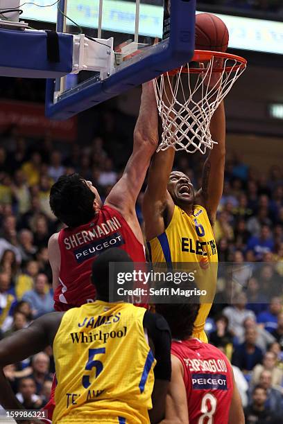 Devin Smith, #6 of Maccabi Electra Tel Aviv in action during the 2012-2013 Turkish Airlines Euroleague Top 16 Date 5 between Maccabi Electra Tel Aviv...