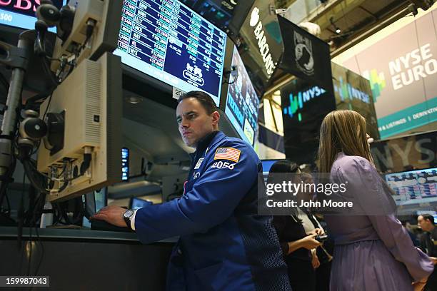 Traders works the floor of the New York Stock Exchange at the end of the trading day on January 24, 2013 in New York City. The Dow Jones Industrial...