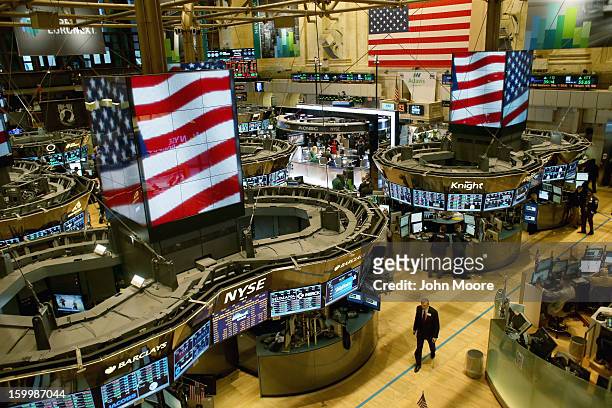Traders work the floor of the New York Stock Exchange at the end of the trading day on January 24, 2013 in New York City. The Dow Jones Industrial...