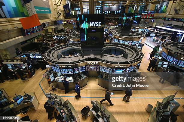 Traders work the floor of the New York Stock Exchange at the end of the trading day on January 24, 2013 in New York City. The Dow Jones Industrial...