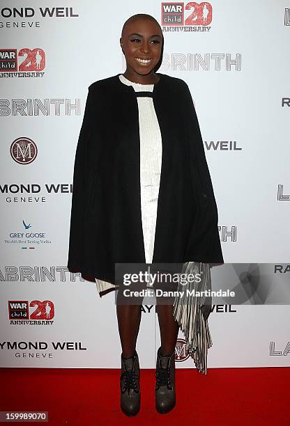 English singer Laura Mvula attends the Raymond Weil pre-Brit Awards dinner and 20th anniversary celebration of War Child at The Mosaica on January...