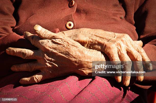 hundred year old hands - centenario fotografías e imágenes de stock