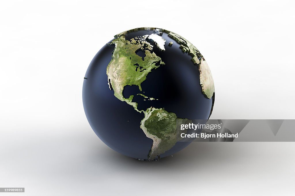 World globe, North and South America