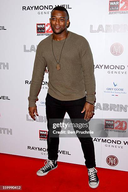 Oritse Williams of JLS attends the Raymond Weil pre-Brit Awards dinner and 20th anniversary celebration of War Child at The Mosaica on January 24,...