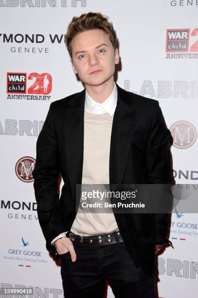 Conor Maynard attends the Raymond Weil pre-Brit Awards dinner and 20th anniversary celebration of War Child at The Mosaica on January 24, 2013 in...