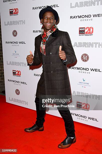 Labrinth attends the Raymond Weil pre-Brit Awards dinner and 20th anniversary celebration of War Child at The Mosaica on January 24, 2013 in London,...