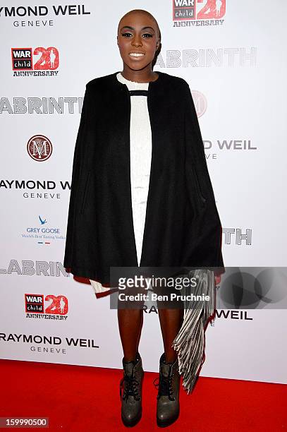 Laura Mvula attends the Raymond Weil pre-Brit Awards dinner and 20th anniversary celebration of War Child at The Mosaica on January 24, 2013 in...