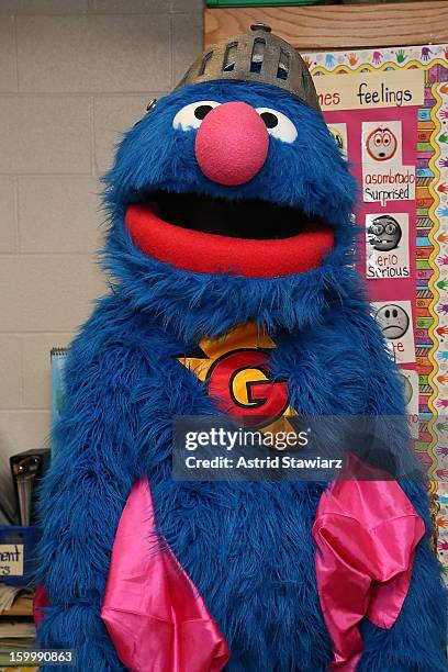 Sesame Street Live's Super Grover teach children from WHEDCo how to be super heroes on January 24, 2013 in New York City.