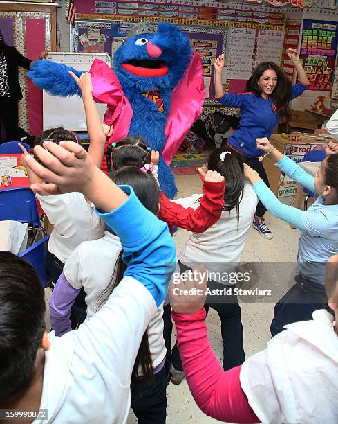 Sesame Street Live's Super Grover teach children from WHEDCo how to be super heroes on January 24, 2013 in New York City.