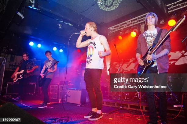Matt Jones, Connor Stead, Joe Hallam and Jamie Hopkins of Or Die Trying performs on stage at the Corporation on January 24, 2013 in Sheffield,...