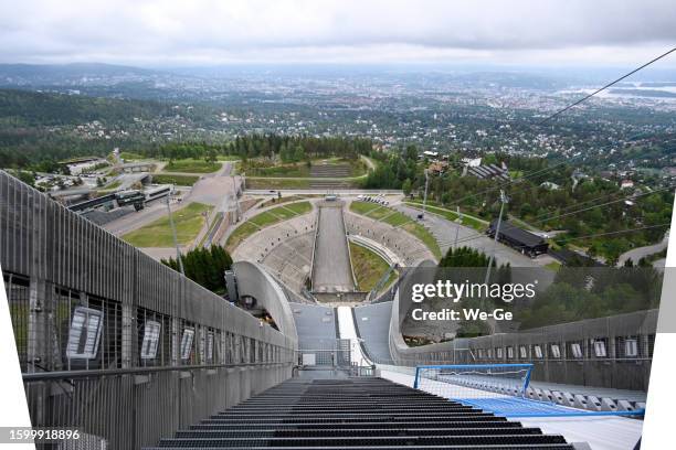 the holmenkollen ski jump in oslo norway - holmenkollen stock pictures, royalty-free photos & images