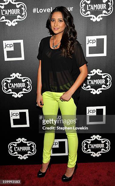 Actress Shay Mitchell attends the L'Amour by Nanette Lepore for JCPenney launch party at Good Units at Hudson Hotel on January 24, 2013 in New York...