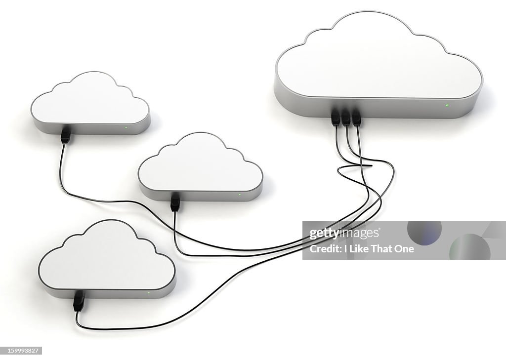 Computer hard drives connected via data cables