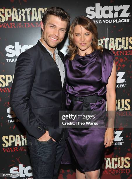 Liam McIntyre and Lucy Lawless attend "Spartacus: War Of The Damned" Series Finale Premiere at MOMA on January 24, 2013 in New York City.