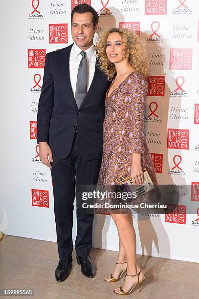 Laurent Lafitte and Alexandra Golovanoff attend the Sidaction Gala Dinner 2013 at Pavillon d'Armenonville on January 24, 2013 in Paris, France.