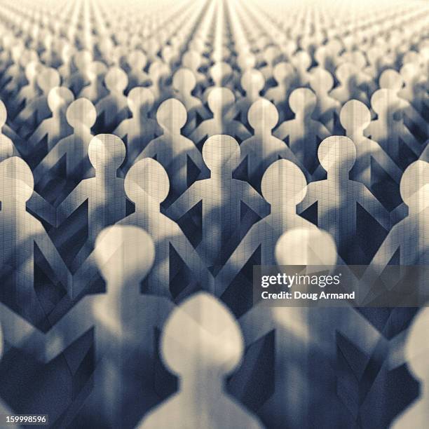 ilustrações de stock, clip art, desenhos animados e ícones de rows of paper cut-out figures - representação humana