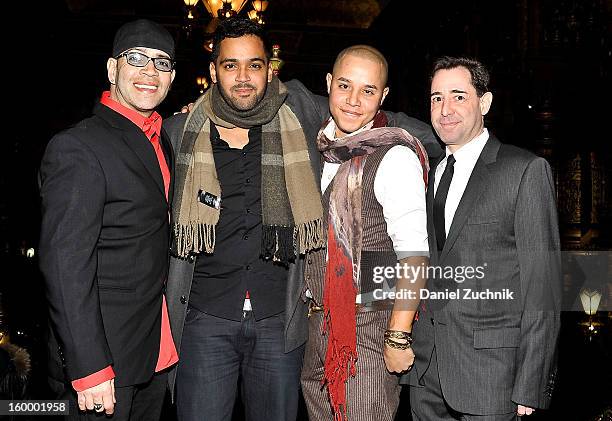 Luis Antonio Ramos, Rayniel Rufino, John Rafael Peralta and Jonathan Ullman attend the "Trouble In The Heights" New York Premiere at United Palace...