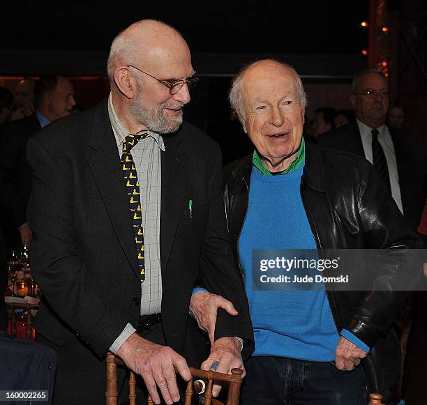 Dr. Oliver Sacks and Director Peter Brook attend the 2013 BAM Theater Gala at Brooklyn Academy of Music on January 24, 2013 in the Brooklyn borough...