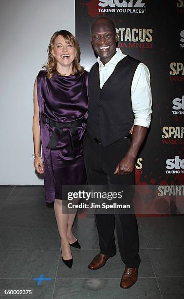 Actors Lucy Lawless and Peter Mensah attends the "Spartacus: War Of The Damned" Series Finale Premiere at the Museum of Modern Art on January 24,...