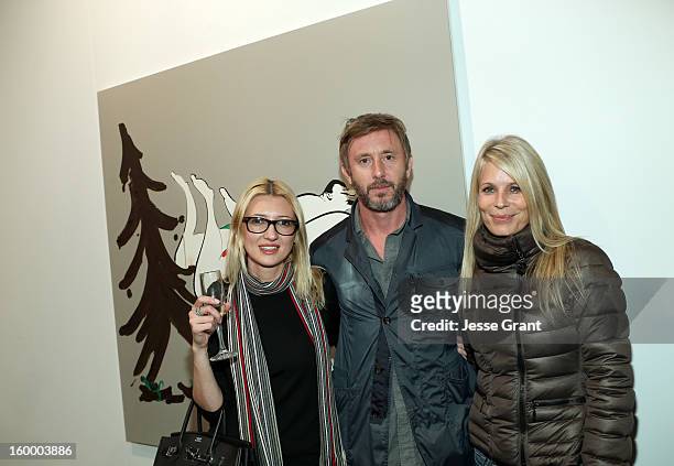 Luana Hildebrandt, Jake Weber and Korri Culberson attend Art Los Angeles Contemporary opening night at Barker Hangar on January 24, 2013 in Santa...
