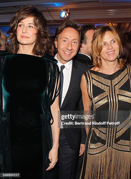 Valerie Lemercier, Stephane Bern and Virginie Couperie-Eiffel attend the the Sidaction Gala Dinner 2013 at Pavillon d'Armenonville on January 24,...