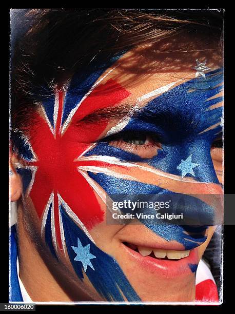 An Australian fan shows his support during day ten of the 2013 Australian Open at Melbourne Park on January 23, 2013 in Melbourne, Australia.