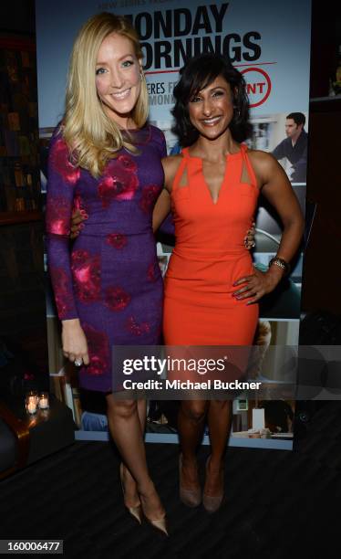 Actresses Jennifer Finnigan and Sarayu Blue attend "Monday Mornings" Premiere Reception at at BOA Steakhouse on January 24, 2013 in West Hollywood,...