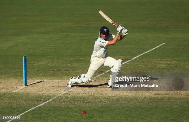 Moises Henriques of the Blues bats during day two of the Sheffield Shield match between the New South Wales Blues and the Western Australia Warriors...
