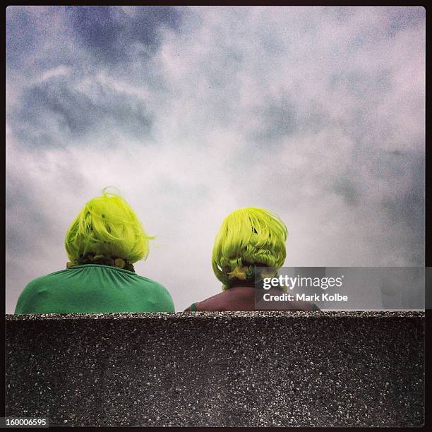 Crowds watch the action from the back row seats on Show Court 2 during day six of the 2013 Australian Open at Melbourne Park on January 19, 2013 in...