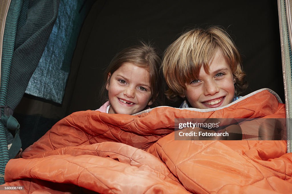 Children in a tent portrait