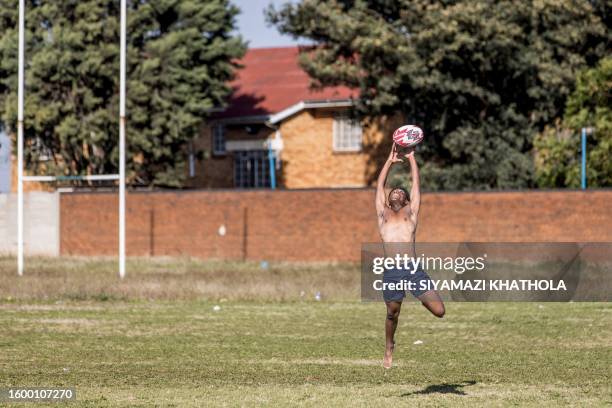 Player from Pace Secondary school in Sowete practices ahead of a match against the Jabulani Technical Secondary School U16 rugby at the Jabulani...