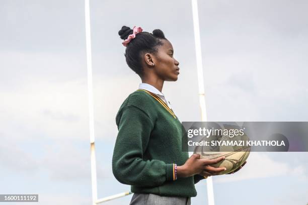 Unathi Ntanjana a supporter of the U16 Jabulani Technical Secondary School rugby is seen during a rugby practice at in Soweto on May 5, 2023. Sonwabo...