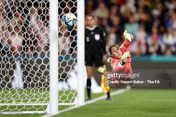 Mary Earps of England during the penalty shoot out during the FIFA Women's World Cup Australia & New Zealand 2023 Round of 16 match between England...