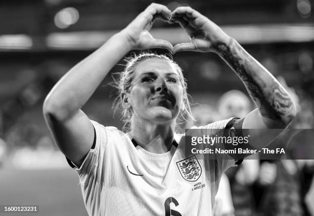 Millie Bright of England celebrates following their sides victory during the FIFA Women's World Cup Australia & New Zealand 2023 Round of 16 match...