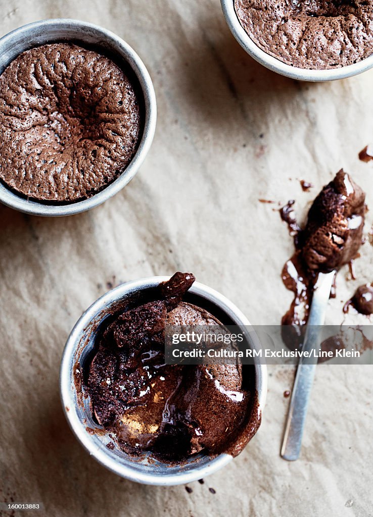 Pots of baked chocolate dessert