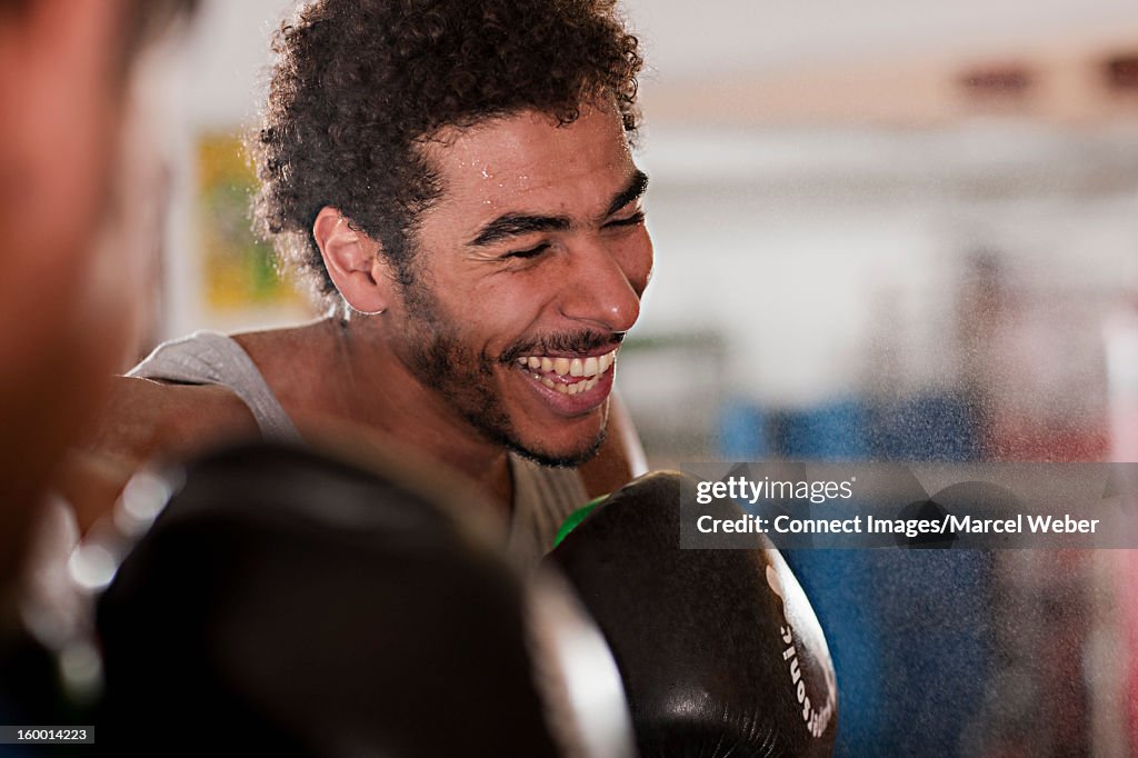 Boxer practicing in gym